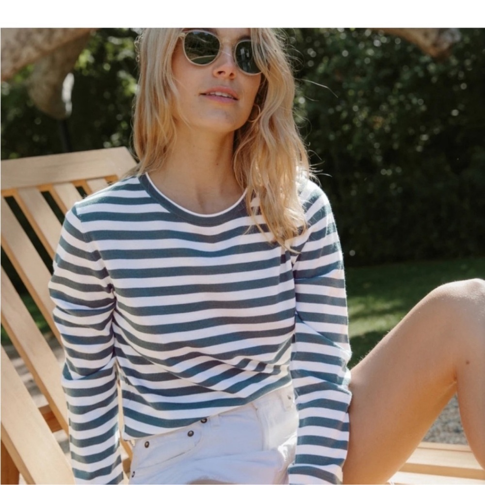 Jenni Kayne Navy and White Striped Long Sleeve Top